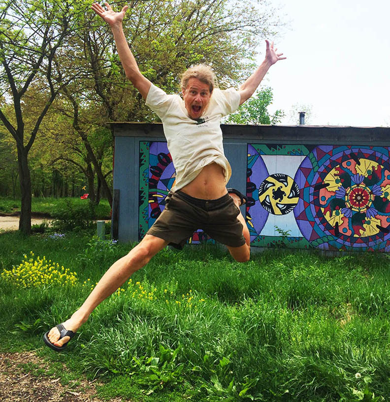 Ted Ted jumping for joy during Give STL Day