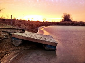 On Thin Ice: The docks dips into the newly frozen pond. Photo by Nik.