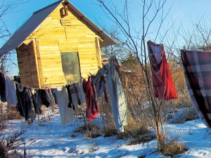 Cold weather doesn't mean an end to 'solar dryers'. Even frozen clothes can dry in a sunny breeze. Photo by Sam.