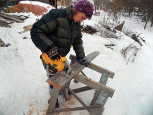 Snow? What snow? Home construction continues at Dancing Rabbit. Photo by Dennis.