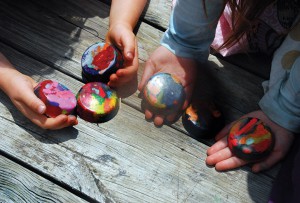 In preschool this week, the kids melted down their crayon nubs to make brand new rainbow crayons! Photo by Katherine.