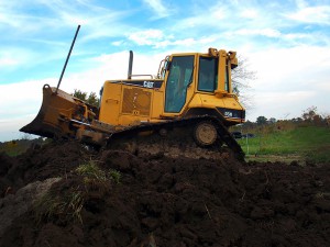 Construction on Dancing Rabbit's new Town Center Road broke new ground this week. Photo by Dennis.