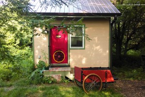 The blower door in place in The Haven, all ready to test its energy efficiency. Photo by Tereza.
