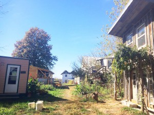 Here's a path less traveled, or at least less photographed: Wisteria Lodge, Grain Bin Apartments and the Milkweed Mercantile on the right, Itty Bitty Cabins and the Grocery Store on the left, looking towards Skyhouse in the center. Photo by Nik.