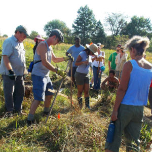 Sharon teaching in her permaculture food forest.